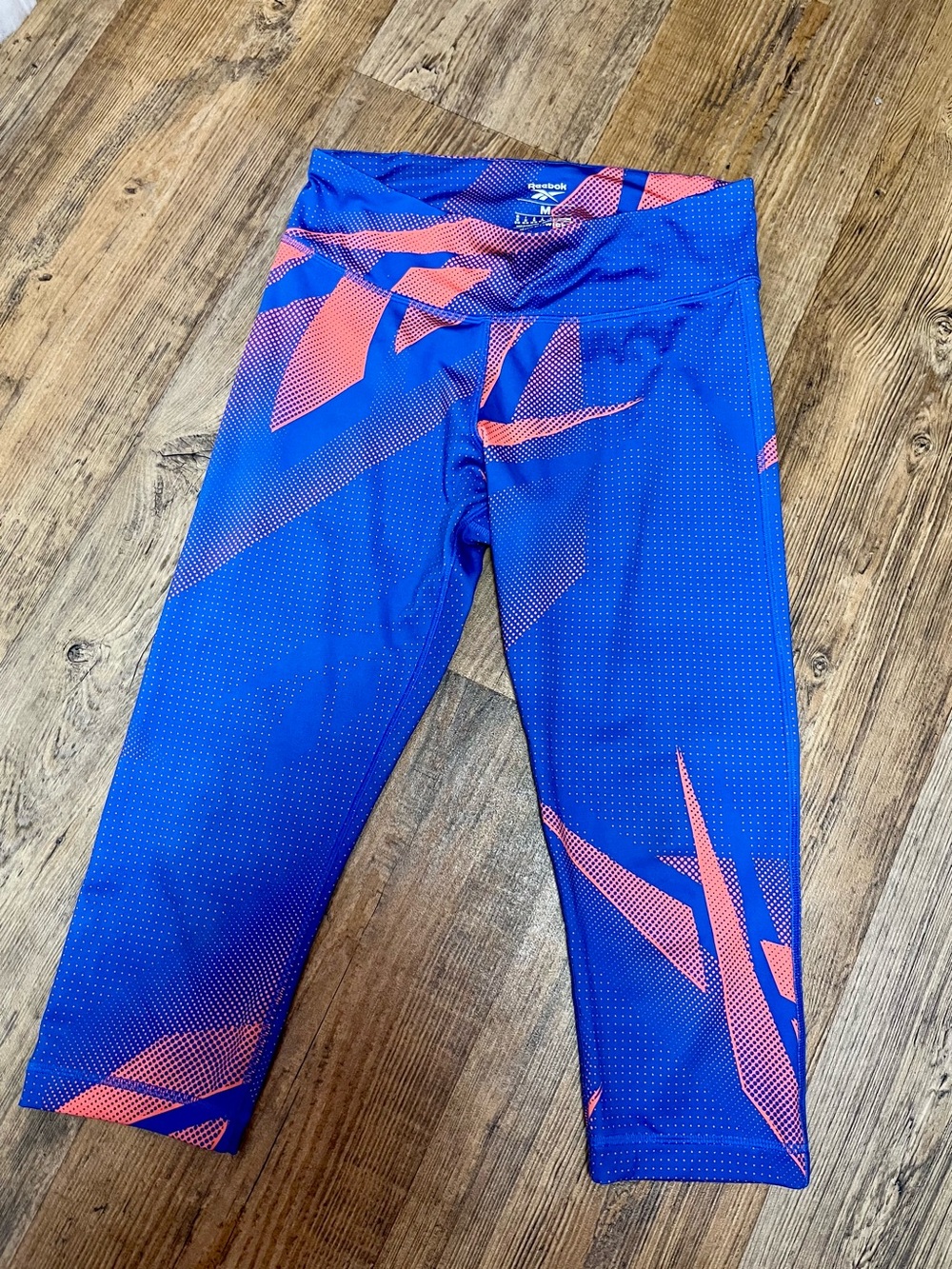 Reebok Blue and Pink Geometric Capri Leggings